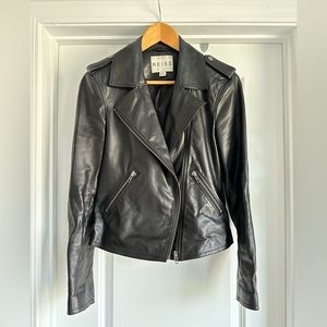 Reiss Kara black leather moto jacket size small